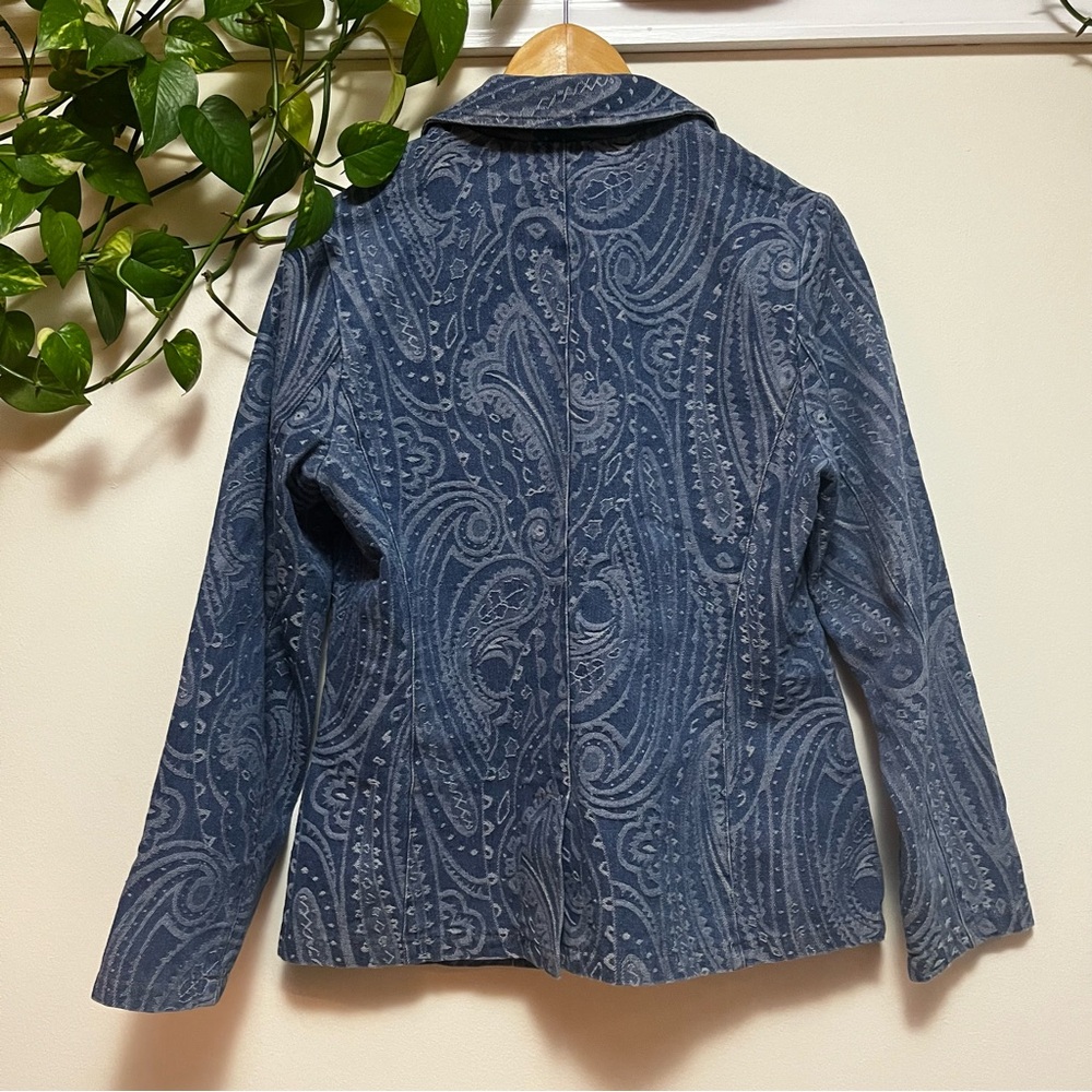 Anthropologie Solitaire Blue Paisley Denim Blazer Jacket - Picture 2 of 4